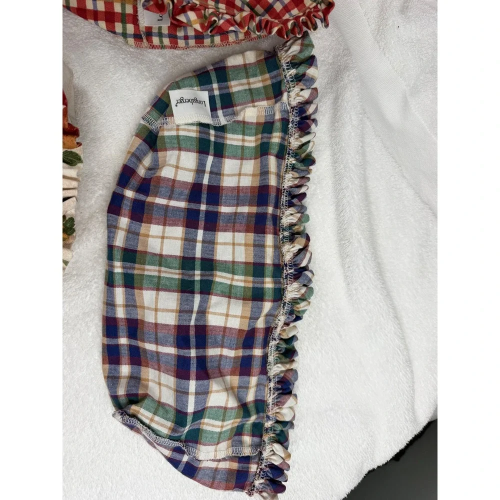 Longaberger Basket Liners Set of 3 Red Plaid Blue Green Plaid Fruit Print Ruffle